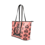 Rosalia's Treasures Tote Coral/Black Leather Tote Bag/Small (Model 1640)