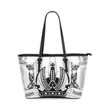 Rosalias Treasures Classic White/Black Crown Leather Tote Bag/Large (Model 1640)