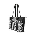 Rosalias Treasures Classic Deluxe Black/Lrg Crest Leather Tote Bag/Small (Model 1651)