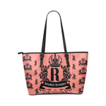 Rosalia's Treasures Tote Coral/Black Leather Tote Bag/Small (Model 1640)