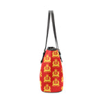Rosalia's Treasures Tote Red/Gold Leather Tote Bag/Small (Model 1640)