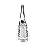 Rosalias Treasures Classic White/Black Crown Leather Tote Bag/Large (Model 1640)