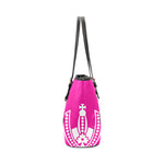 Rosalia's Treasures Pink/Black/White Crown Leather Tote Bag/Small (Model 1640)