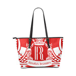 Rosalia's Treasures Red/White Crown Leather Tote Bag/Small (Model 1640)