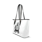 Rosalias Treasures Classic White/Black Crest Leather Tote Bag/Small (Model 1640)