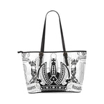 Rosalias Treasures Classic White/Black Crown Leather Tote Bag/Large (Model 1640)