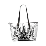 Rosalias Treasures Classic White/Black Crown Leather Tote Bag/Large (Model 1640)