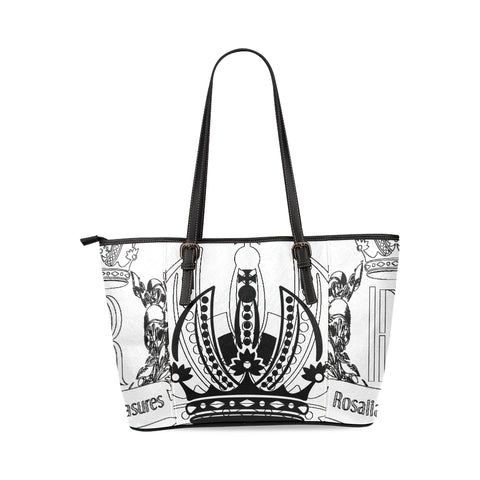 Rosalias Treasures Classic White/Black Crown Leather Tote Bag/Large (Model 1640)