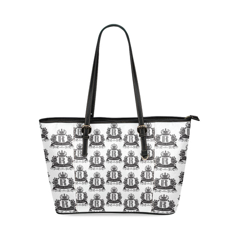 Rosalia's Treasures Tote White/Black Leather Tote Bag/Small (Model 1640)