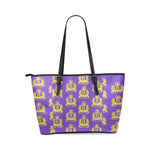 Rosalia's Treasures Tote Purple/Gold Leather Tote Bag/Small (Model 1640)