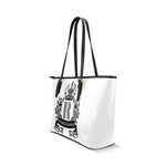 Rosalias Treasures Classic White/Black Crest Leather Tote Bag/Large (Model 1640)