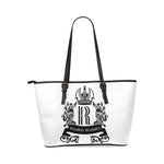 Rosalias Treasures Classic White/Black Crest Leather Tote Bag/Large (Model 1640)