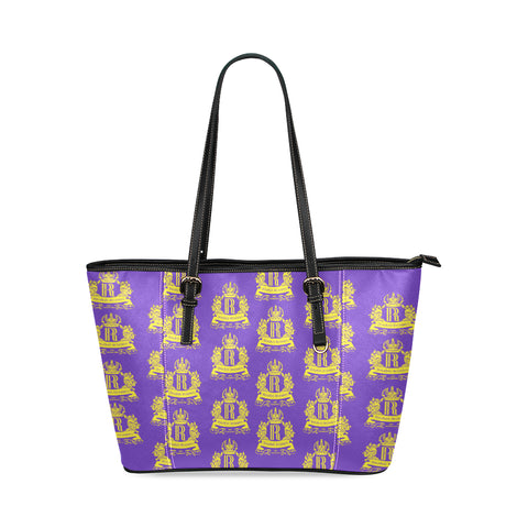 Rosalia's Treasures Tote Purple/Gold Leather Tote Bag/Small (Model 1640)