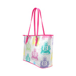 Rosalia's Treasures Royale White/Pink/Multi Leather Tote Bag/Small (Model 1651)
