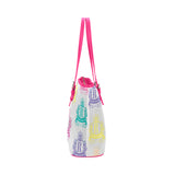Rosalia's Treasures Royale White/Pink/Multi Leather Tote Bag/Small (Model 1651)