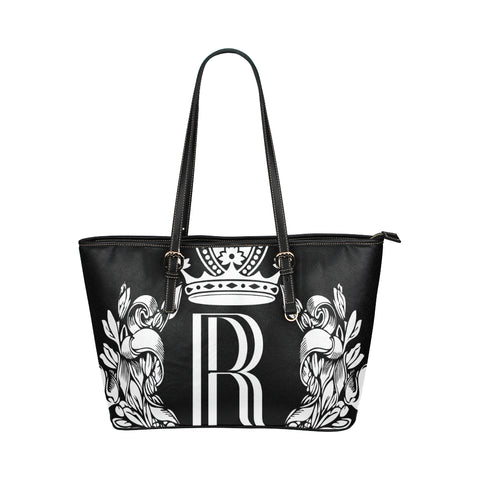 Rosalias Treasures Classic Deluxe Black/Lrg Crest Leather Tote Bag/Small (Model 1651)