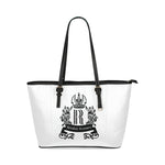 Rosalias Treasures Classic White/Black Crest Leather Tote Bag/Small (Model 1640)