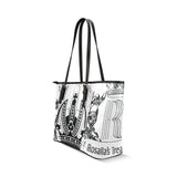 Rosalias Treasures Classic White/Black Crown Leather Tote Bag/Large (Model 1640)