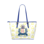 Rosalia's Treasures Royale Blue/Gold/White Leather Tote Bag/Small (Model 1651)