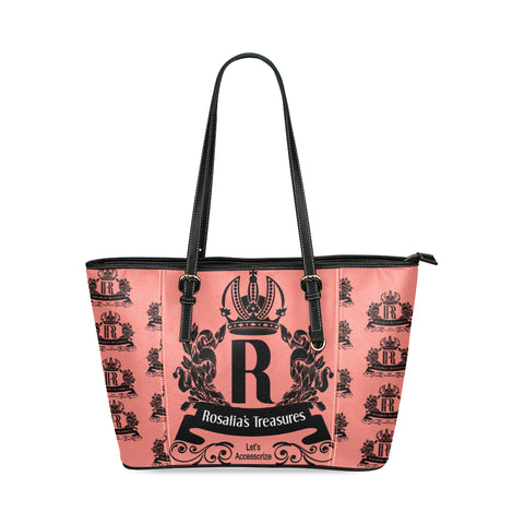 Rosalia's Treasures Tote Coral/Black Leather Tote Bag/Small (Model 1640)