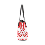 Rosalia's Treasures Red/White Crown Leather Tote Bag/Small (Model 1640)