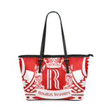 Rosalia's Treasures Red/White Crown Leather Tote Bag/Small (Model 1640)