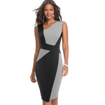 Nice-Forever Vintage Contrast Color Patchwork Wear to Work vestidos Business Party Bodycon Office Elegant Women Dress B517