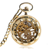 Vintage Gold Transparent Skeleton Pocket Watches Steampunk Hand Winding Mechanical Pocket Watch Fob Clock Men Gift DAD Jewelry