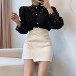 Women Lace Patchwork Hollow Out Long Sleeve Crew Neck