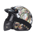 Universal Motorcycle Dragon Skull Helmet With Full Face Goggles 3/4 Half Helmet For Mountain Bike Scooter Helmet Net Free Send