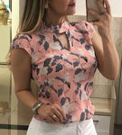 New Elegant Flower Print Short Sleeve Chiffon Blouses 2019 Womens Tops Blouses Streetwear Slim Shirts Blusas Femininas Elegant