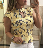New Elegant Flower Print Short Sleeve Chiffon Blouses 2019 Womens Tops Blouses Streetwear Slim Shirts Blusas Femininas Elegant